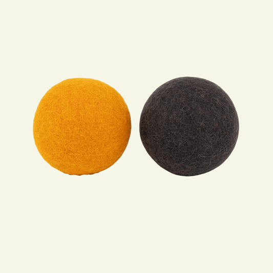 Balles | Lot de 2 balles en feutre de laine vierge naturelle - Jean - Poil - Jaune & Anthracite