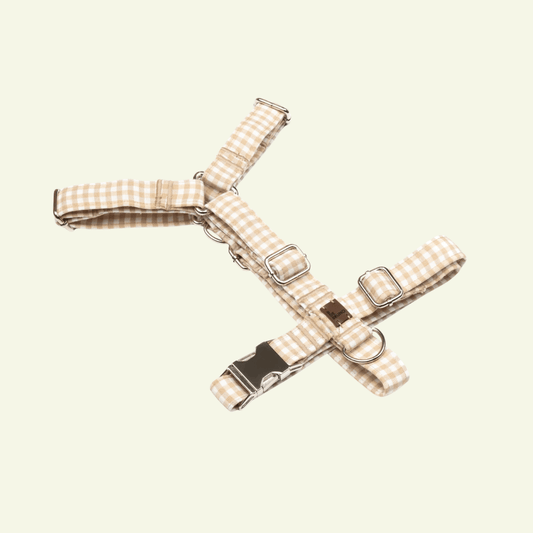 Basic | Harnais en H pour chien fermoir en tissu vichy fait main - Jean-Poil - Beige