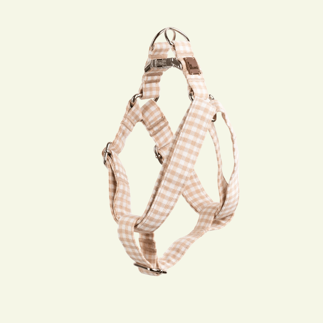 Basic | Harnais simple pour chien en tissu vichy fait main - Jean-Poil - Beige