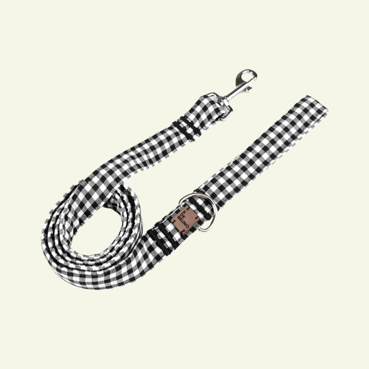 Basic | Laisse pour chien en tissu vichy – Ville & Multipositions, fait main - Jean-Poil - Noir