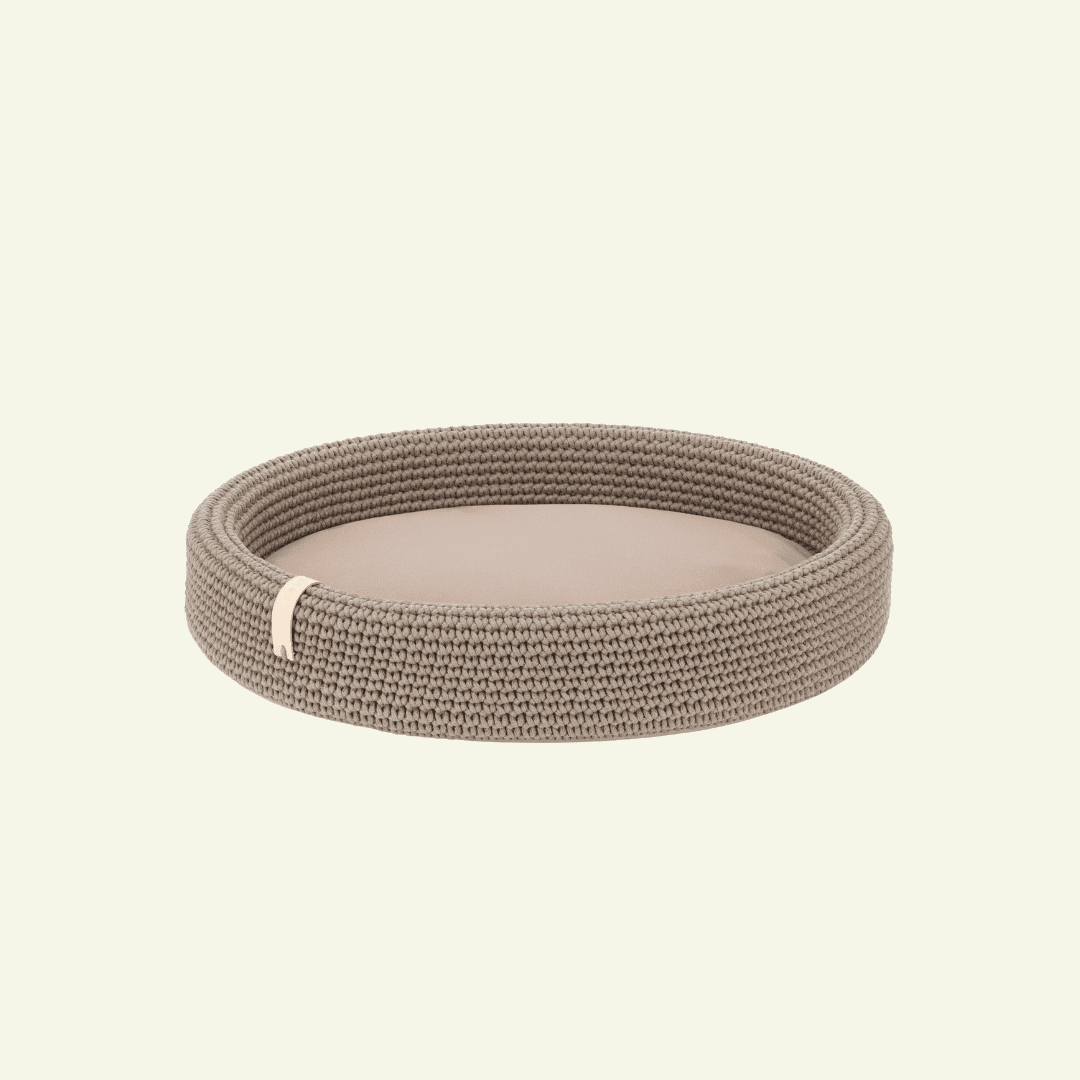 Lukko | Panier pour chien ovale en coton tressé avec coussin amovible - Jean - Poil - Marron