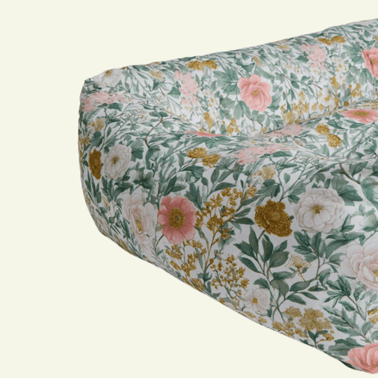 Magnolia| Panier en coton à motif floral déhoussable - fabrication artisanale - Jean - Poil - XS