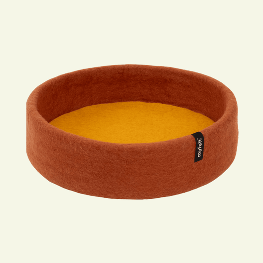 Panier pour chat en laine feutrée naturelle rouille, personnalisable - Jean - Poil - Jaune