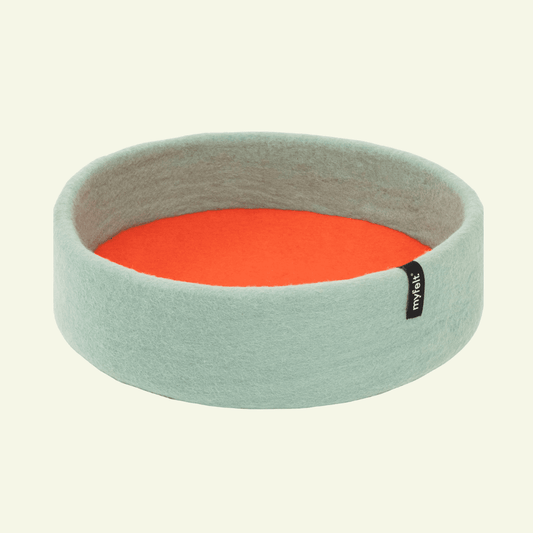 Panier pour chat en laine feutrée naturelle vert sauge, personnalisable - Jean - Poil - Orange