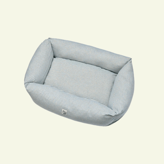 Piana | Panier en coton à rayures fines, déhoussable - fabrication artisanale - Jean - Poil - Bleu ciel