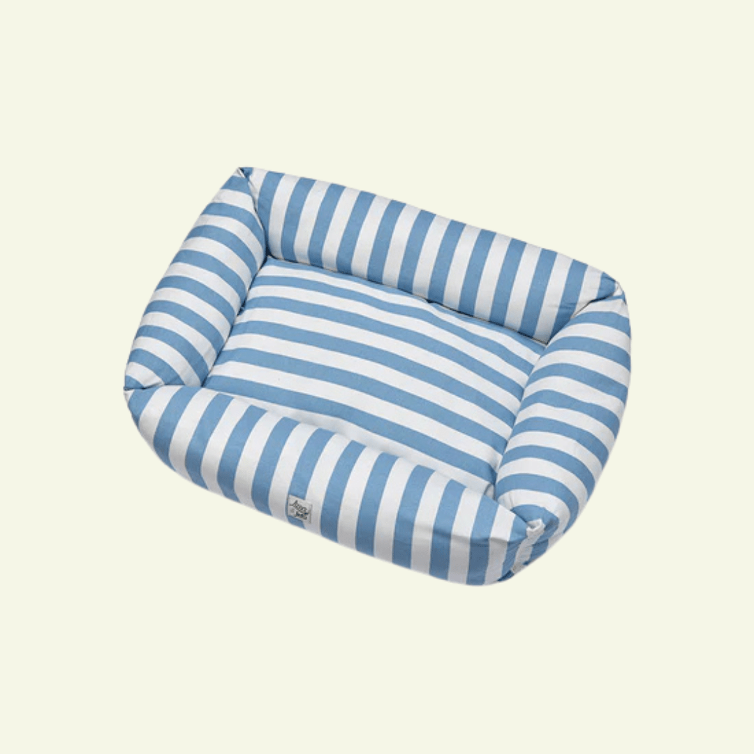 Scana | Panier en coton à larges rayures, déhoussable - fabrication artisanale - Jean - Poil - Bleu ciel