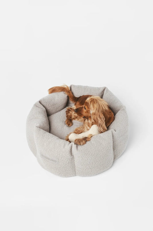 Teddy | Panier rond pour chien motif bouclette, fait main - Jean - Poil - S