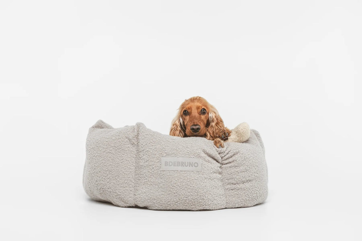 Teddy | Panier rond pour chien motif bouclette, fait main - Jean - Poil - S