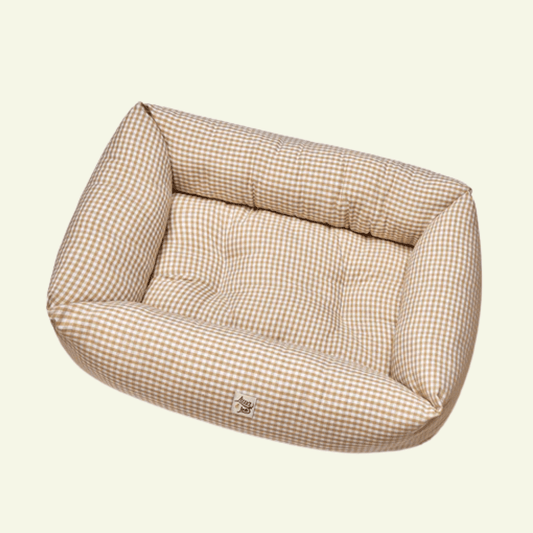 Vichy | Panier en coton déhoussable - fabrication artisanale - Jean - Poil - Beige