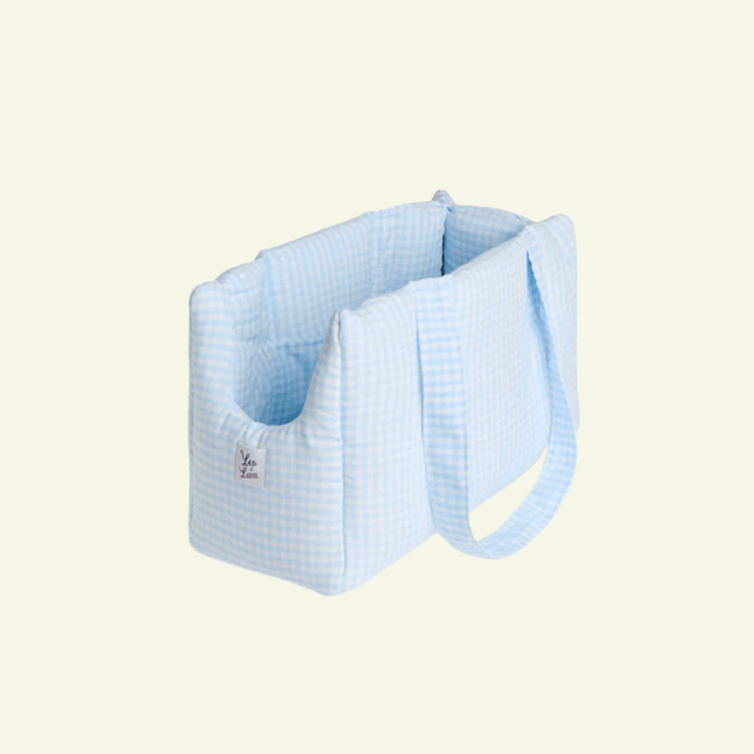Vichy | Sac de transport en coton - fabrication artisanale - Jean - Poil - Bleu clair