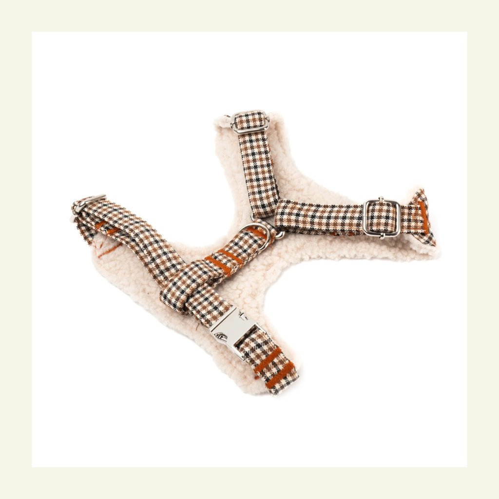 Roméo | Harnais Chest pour chien, motif pied de poule marron, fait main - Jean-Poil