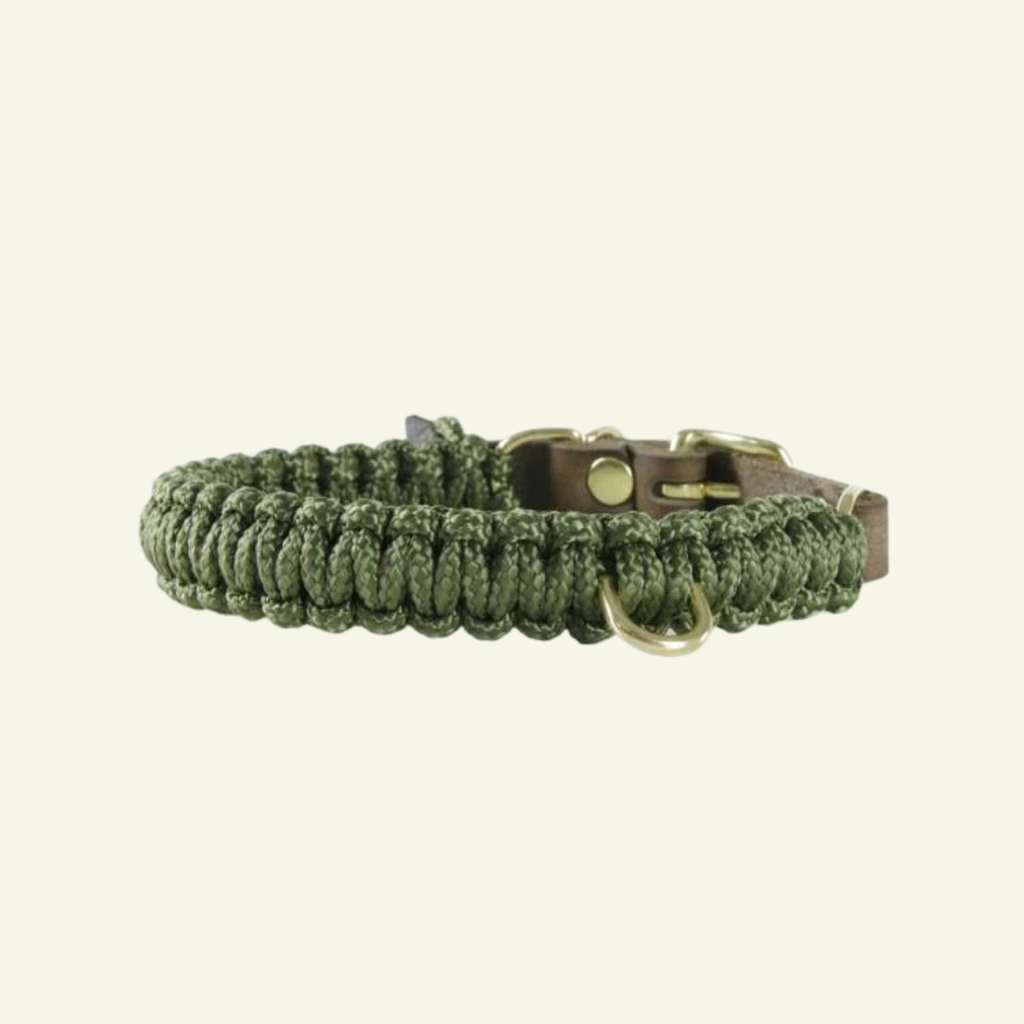 Touch | Collier pour chien en corde et cuir – Finition laiton ou acier (9 coloris) - Jean - Poil - Vert