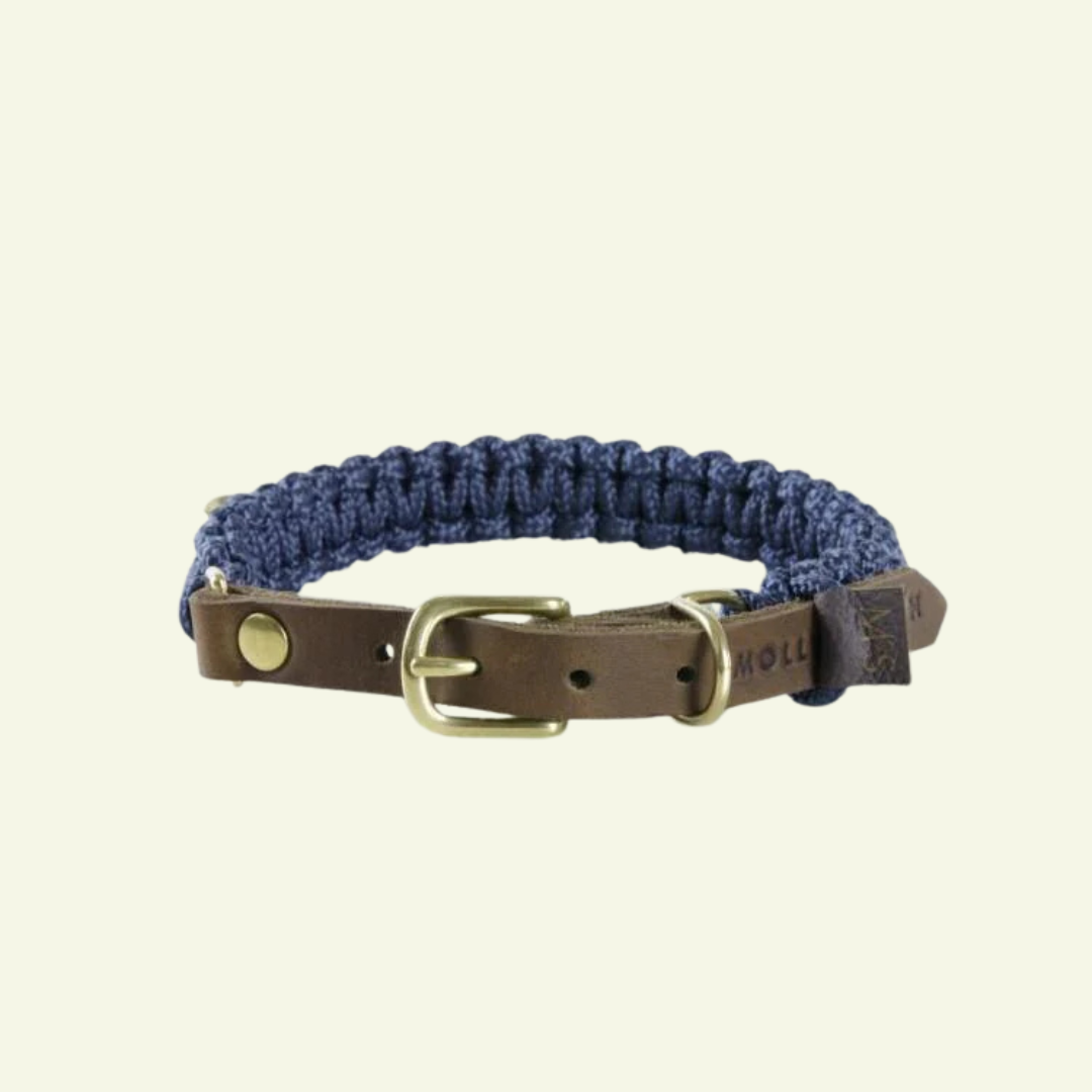 Touch | Collier pour chien en corde et cuir – Finition laiton ou acier (9 coloris) - Jean - Poil - Bleu Marine