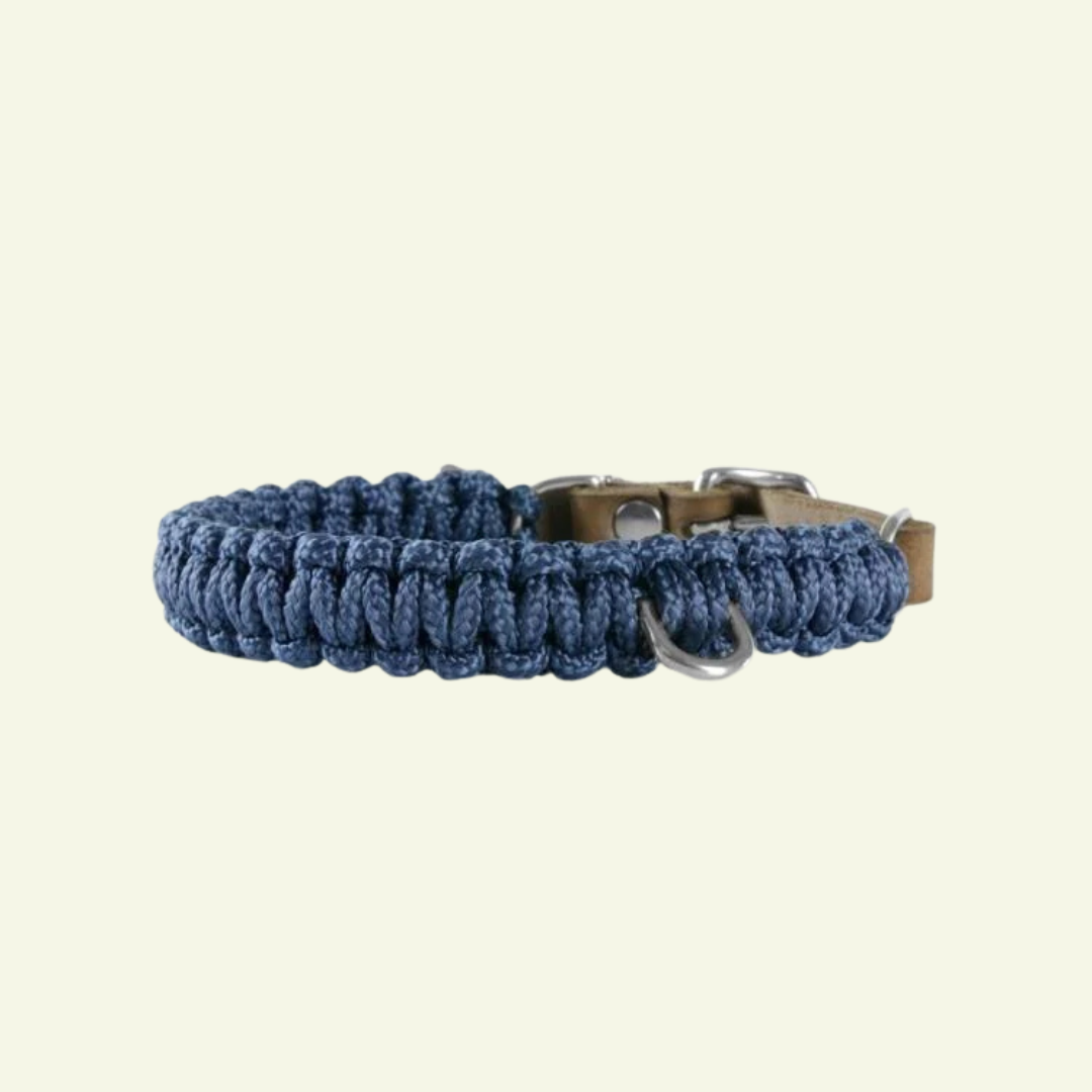 Touch | Collier pour chien en corde et cuir – Finition laiton ou acier (9 coloris) - Jean - Poil - Bleu Marine