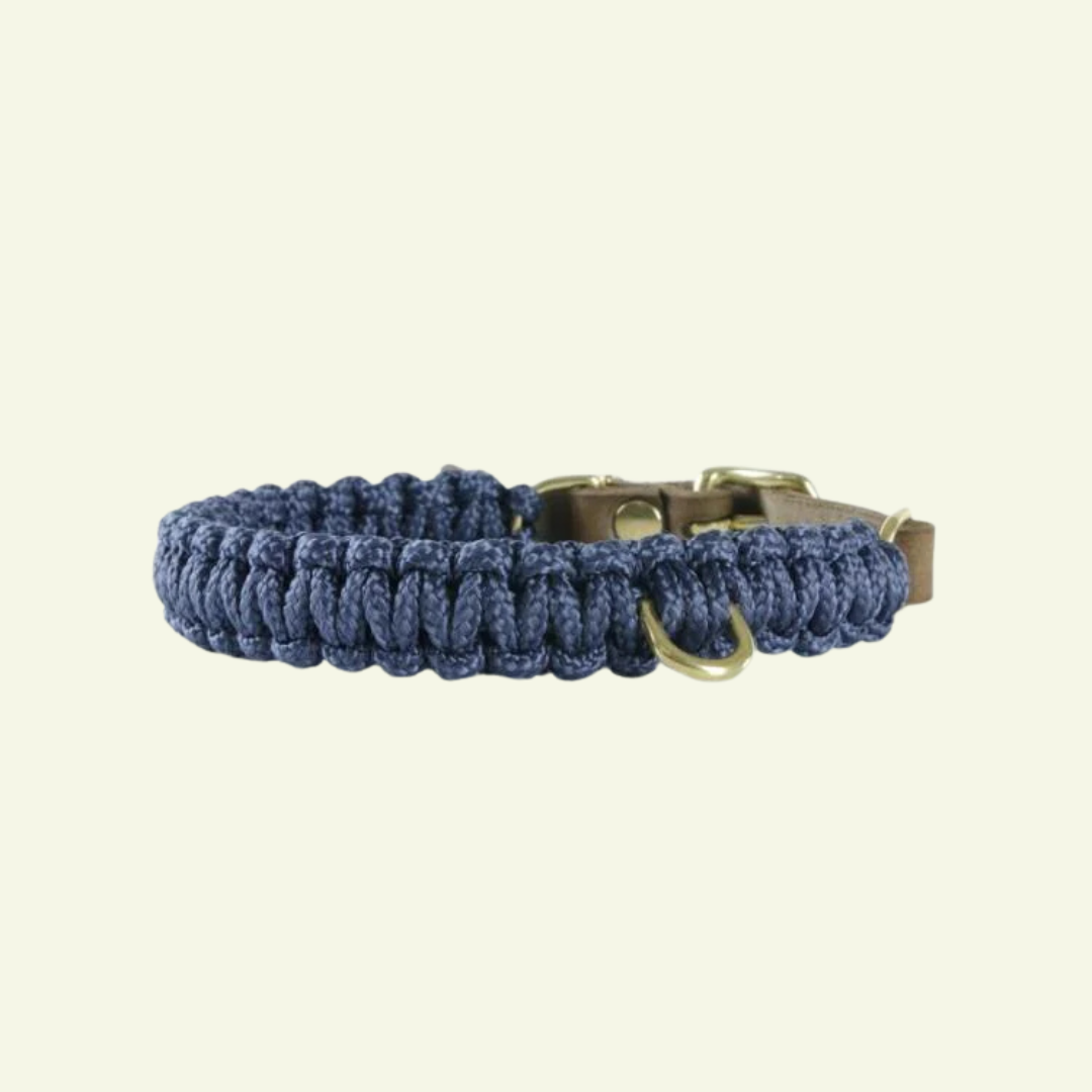Touch | Collier pour chien en corde et cuir – Finition laiton ou acier (9 coloris) - Jean - Poil - Bleu Marine