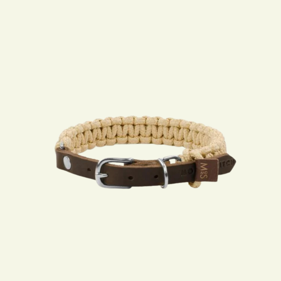 Touch | Collier pour chien en corde et cuir – Finition laiton ou acier (9 coloris) - Jean - Poil - Beige