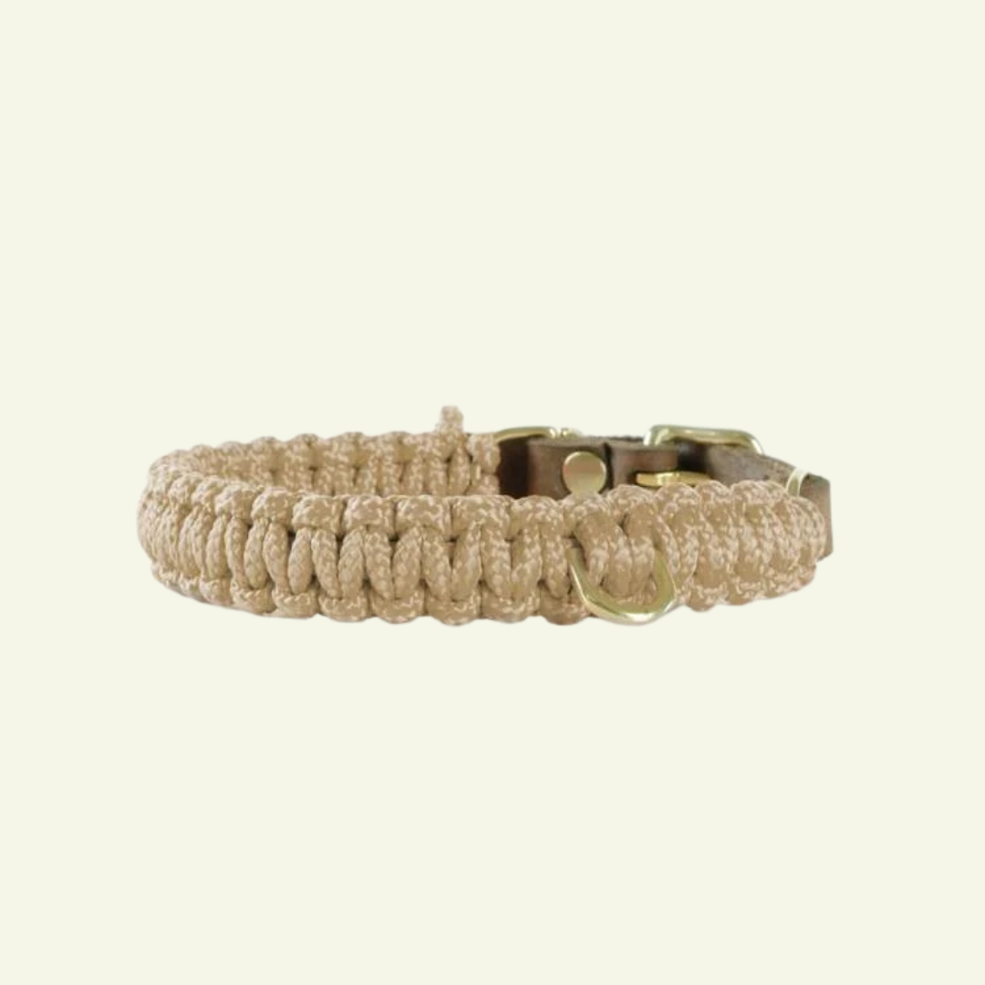 Touch | Collier pour chien en corde et cuir – Finition laiton ou acier (9 coloris) - Jean - Poil - Beige