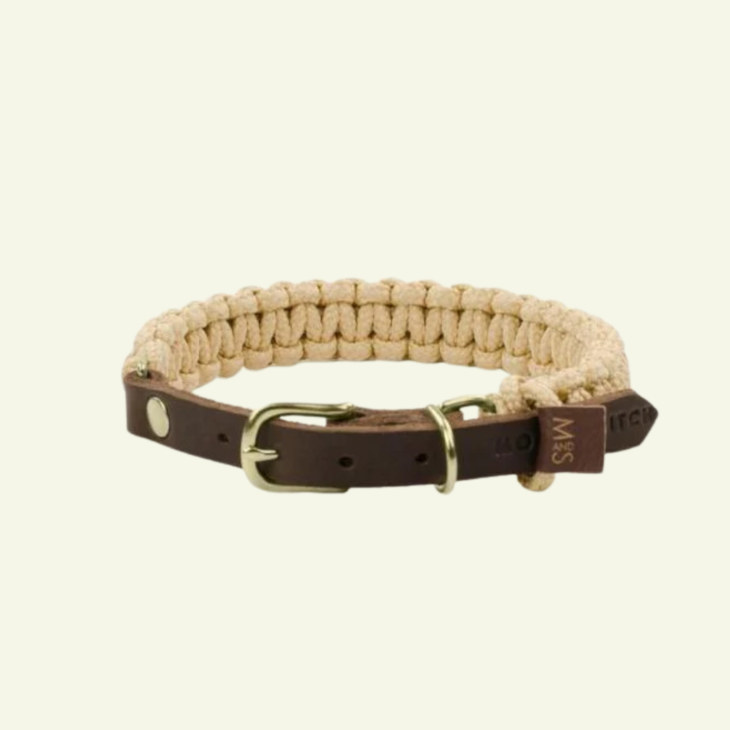 Touch | Collier pour chien en corde et cuir – Finition laiton ou acier (9 coloris) - Jean - Poil - Beige