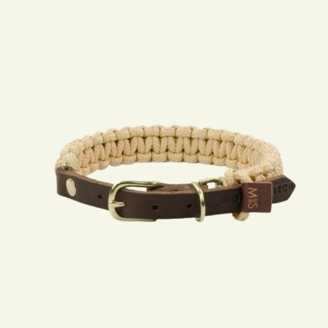 Touch | Collier pour chien en corde et cuir – Finition laiton ou acier (9 coloris) - Jean - Poil - Beige