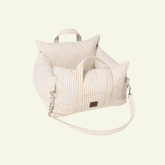 Asiento Vichy | Siège auto pour chien vichy, fait main - Jean - Poil - Beige