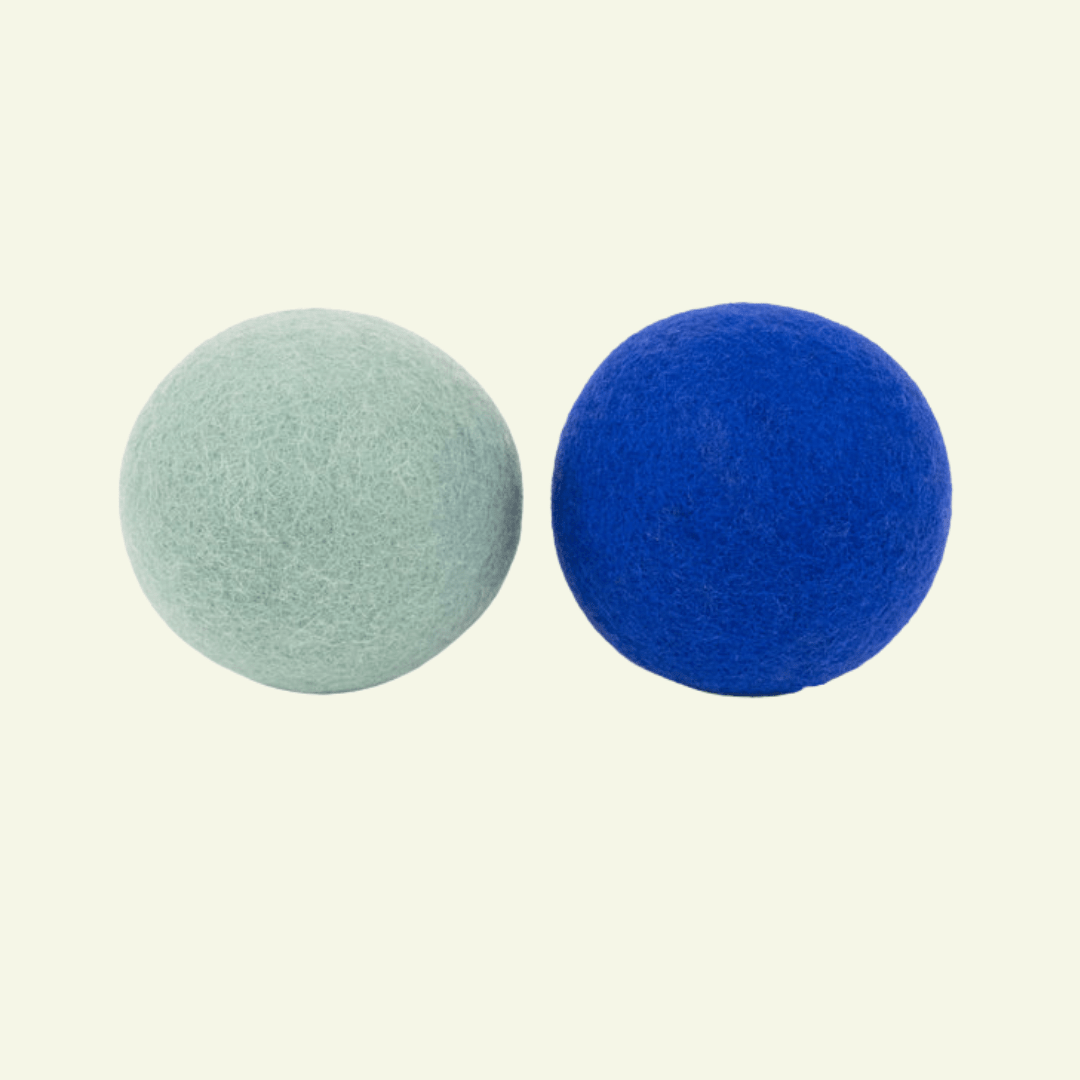 Balles | Lot de 2 balles en feutre de laine vierge naturelle - Jean - Poil - Menthe & Bleu électrique