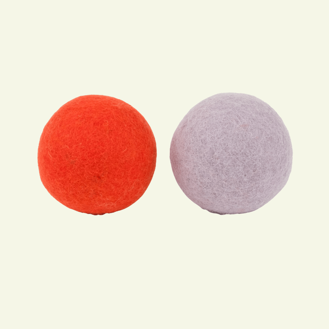 Balles | Lot de 2 balles en feutre de laine vierge naturelle - Jean - Poil - Orange & Lilas