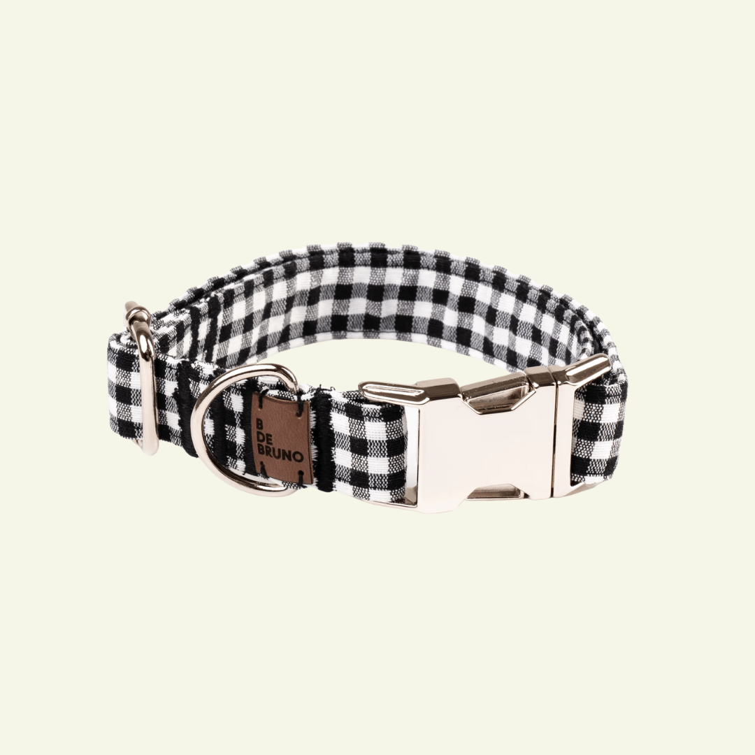 Basic | Collier pour chien fermoir click en tissu vichy fait main - Jean - Poil - Noir