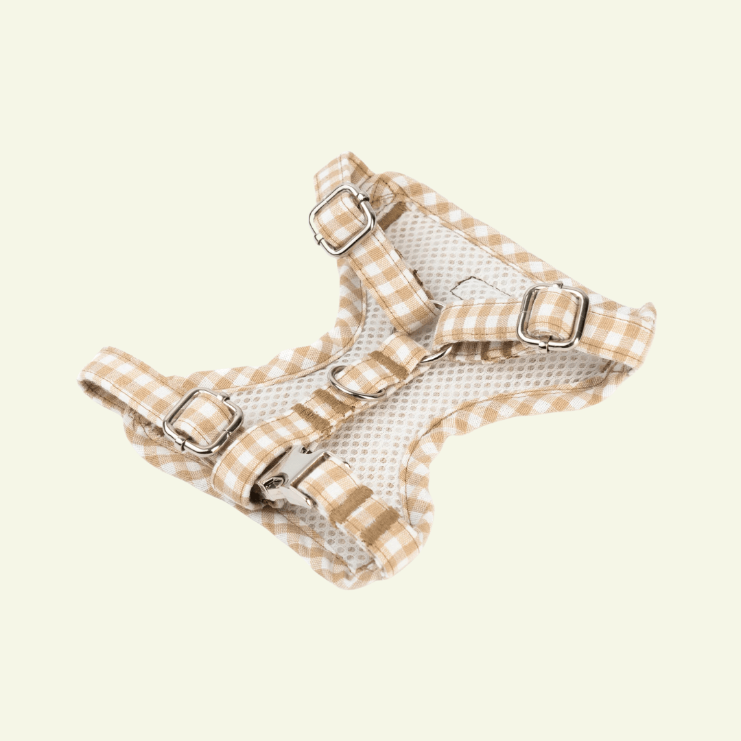 Basic | Harnais de poitrine pour chien en tissu vichy fait main - Jean-Poil - Beige