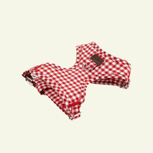 Basic | Harnais de poitrine pour chien en tissu vichy fait main - Jean-Poil - Rouge