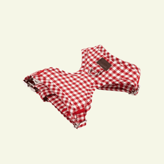 Basic | Harnais de poitrine pour chien en tissu vichy fait main - Jean-Poil - Rouge