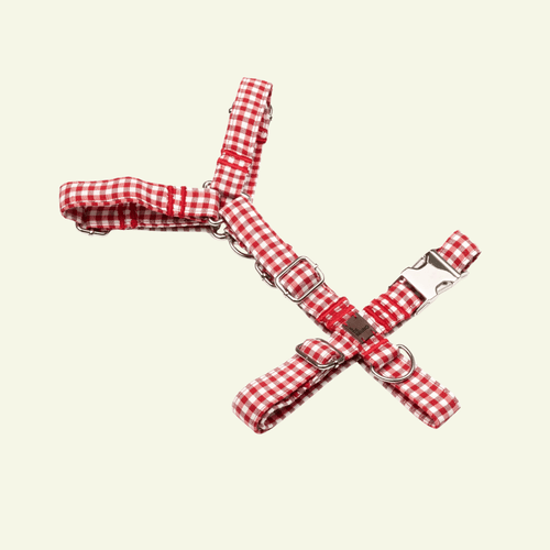Basic | Harnais en H pour chien fermoir en tissu vichy fait main - Jean-Poil - Rouge