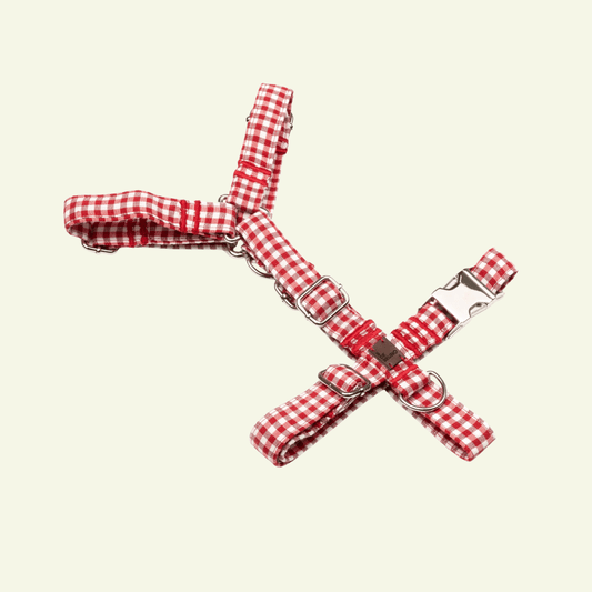 Basic | Harnais en H pour chien fermoir en tissu vichy fait main - Jean-Poil - Rouge