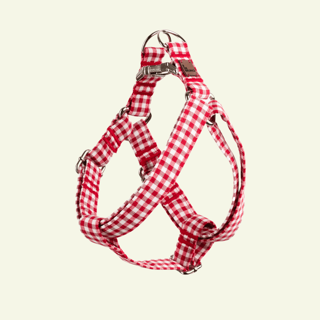 Basic | Harnais simple pour chien en tissu vichy fait main - Jean-Poil - Rouge
