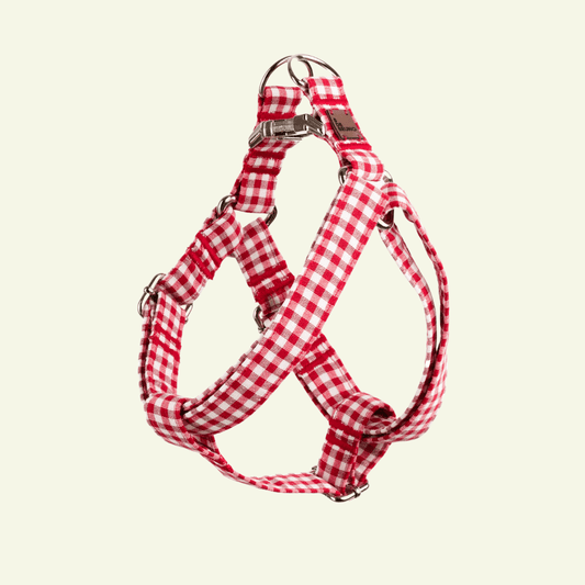 Basic | Harnais simple pour chien en tissu vichy fait main - Jean-Poil - Rouge