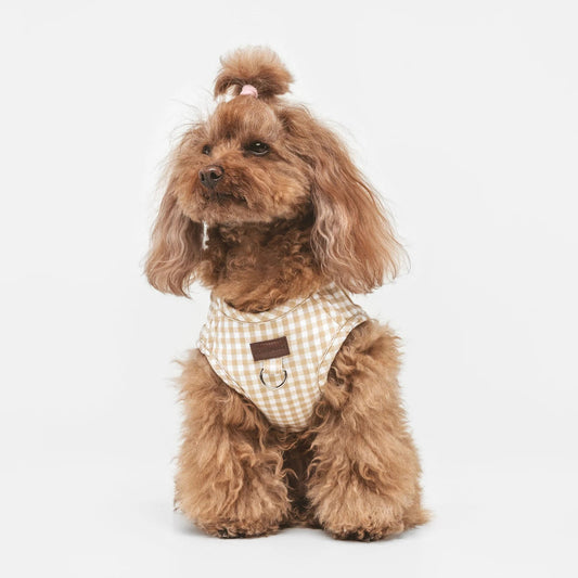Basic | Harnais wrap pour chien en tissu vichy fait main - Jean-Poil - Beige