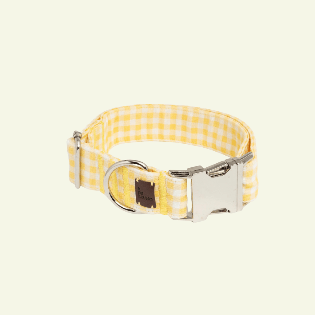 Bouton d'or | Collier pour chien à carreaux jaunes, fait main - Jean - Poil - 2XS