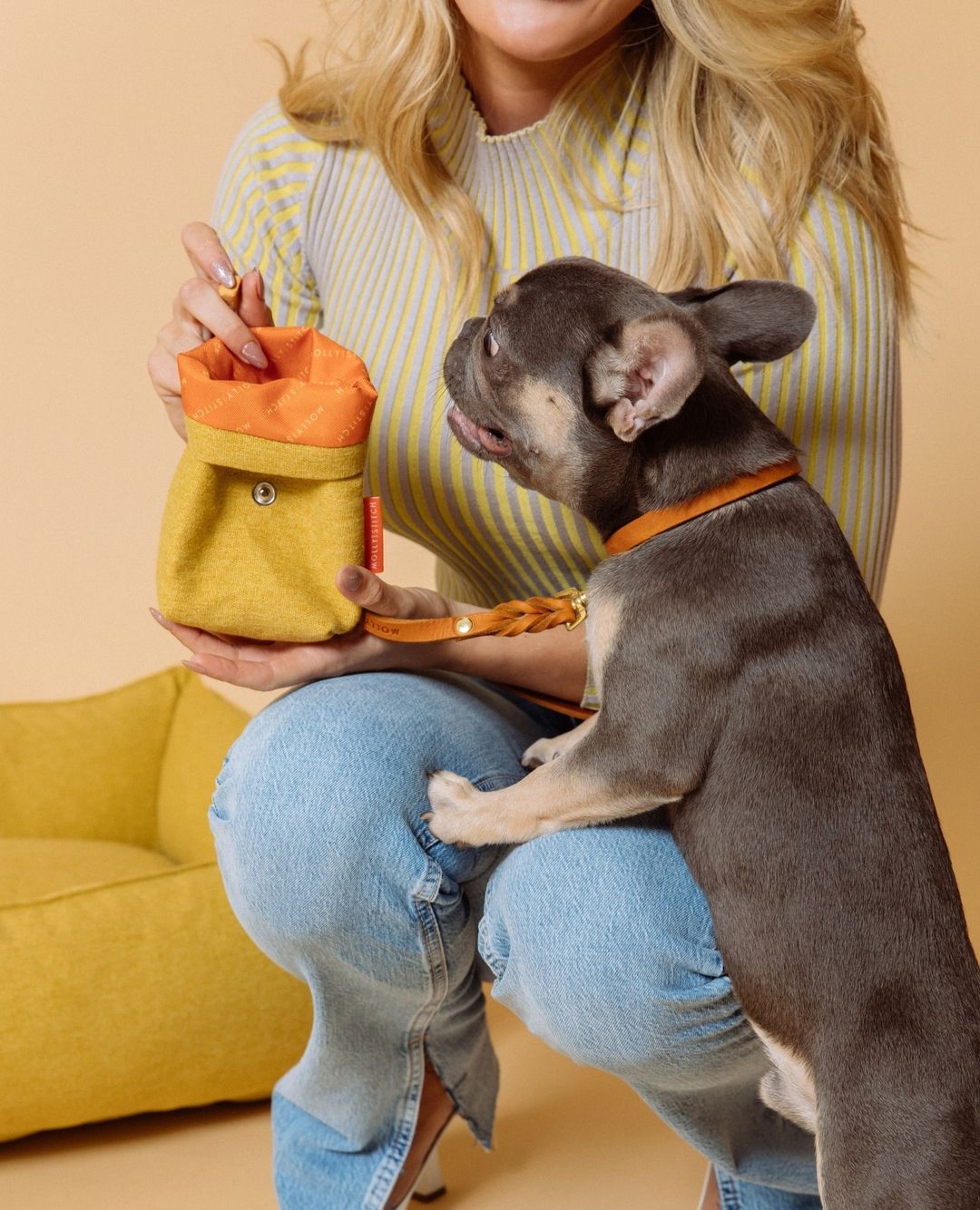Butter | Collier pour chien en cuir & laiton massif - Jean - Poil - Bleu marine