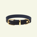 Butter | Collier pour chien en cuir & laiton massif - Jean - Poil - Bleu marine