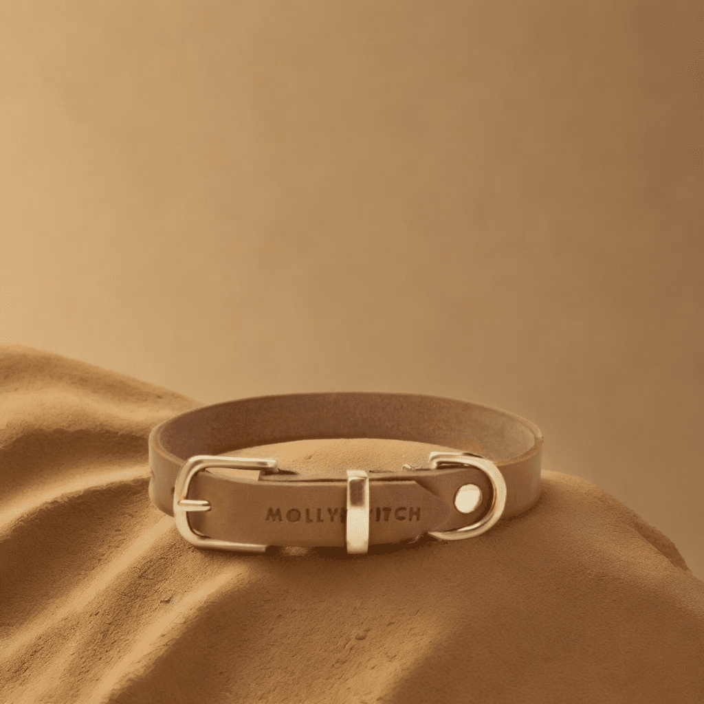 Butter | Collier pour chien en cuir & laiton massif - Jean - Poil - Bleu marine