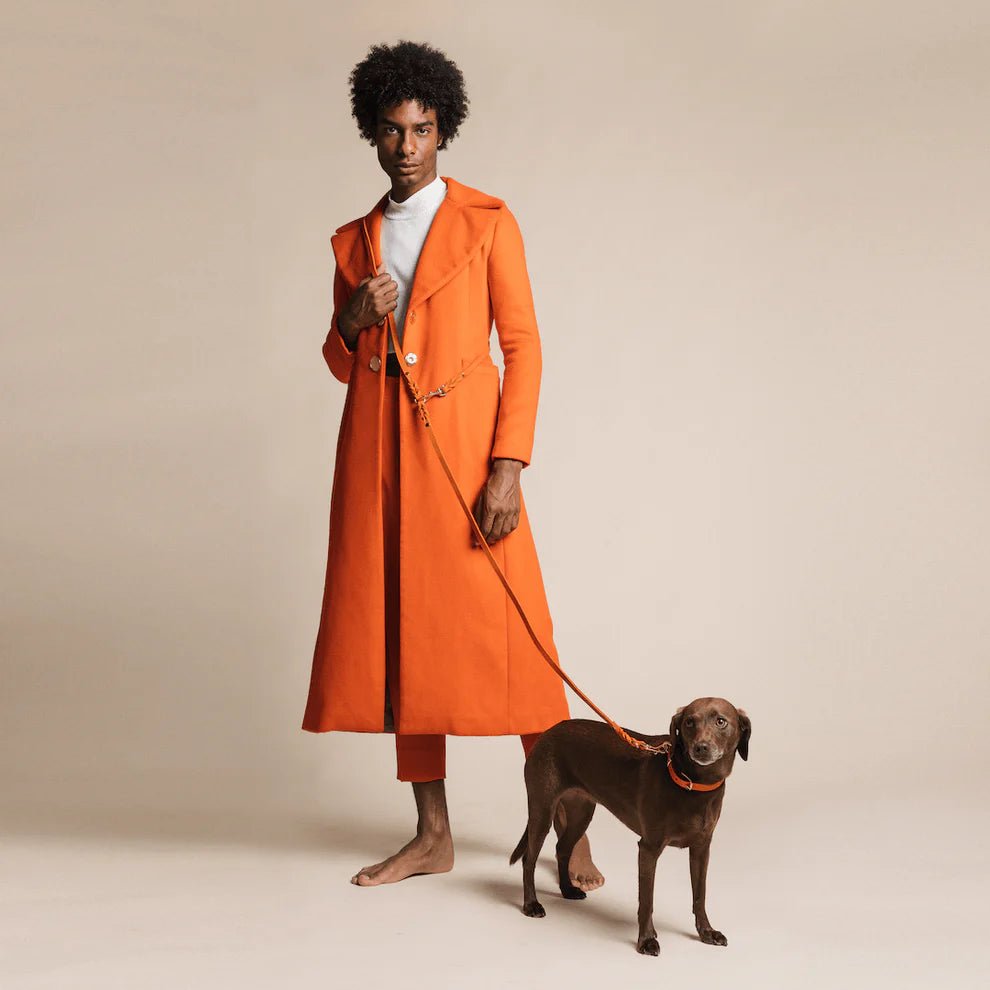Butter | Collier pour chien en cuir & laiton massif - Jean - Poil - Bleu marine