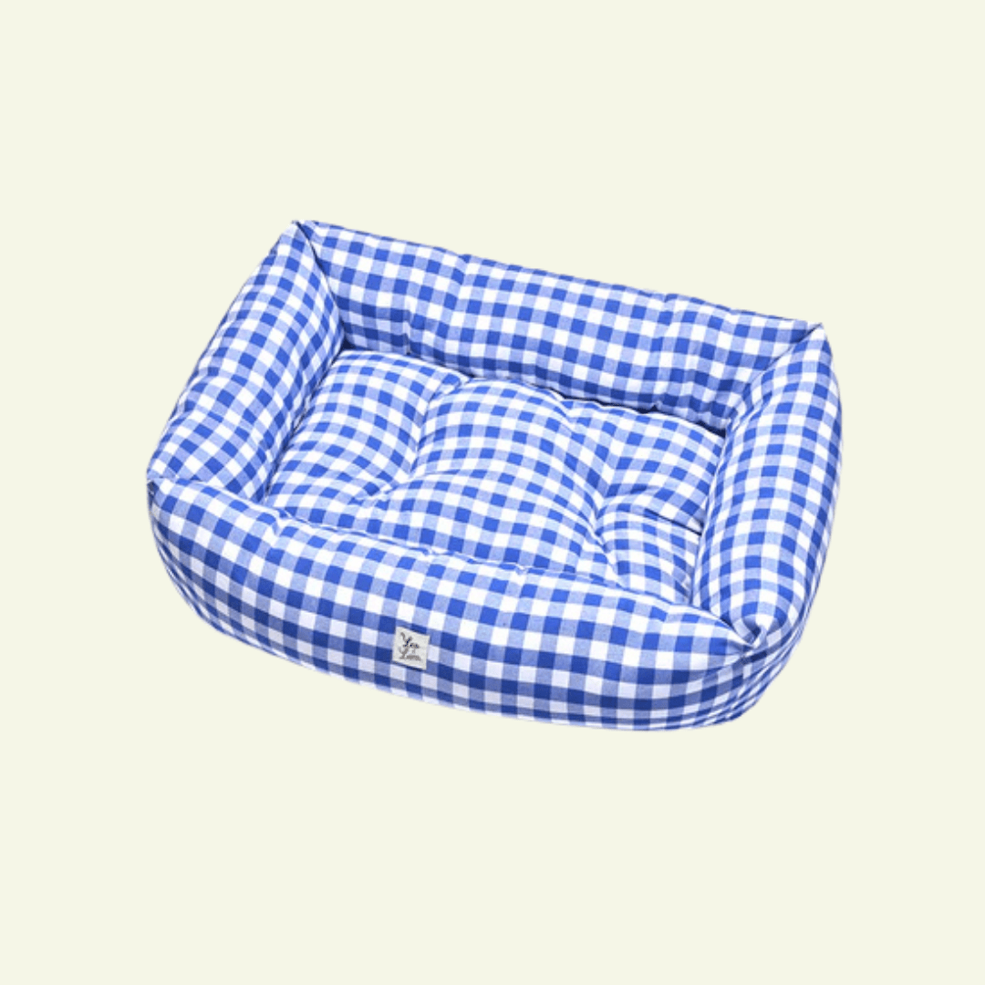 Caro | Panier en coton à grands carreaux déhoussable - fabrication artisanale - Jean - Poil - Bleu