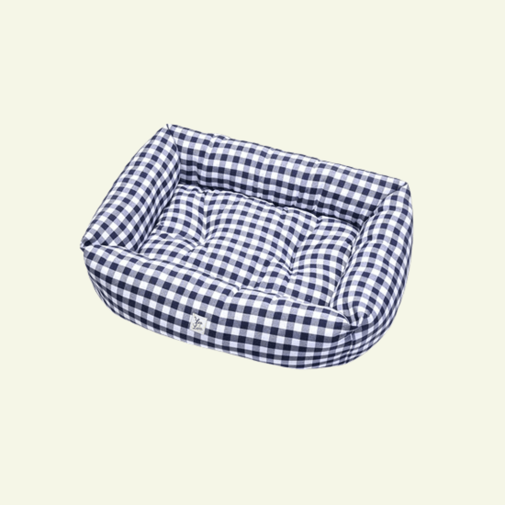 Caro | Panier en coton à grands carreaux déhoussable - fabrication artisanale - Jean - Poil - Marine