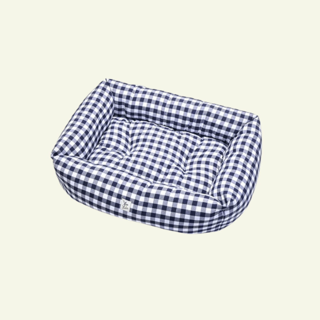 Caro | Panier en coton à grands carreaux déhoussable - fabrication artisanale - Jean - Poil - Marine