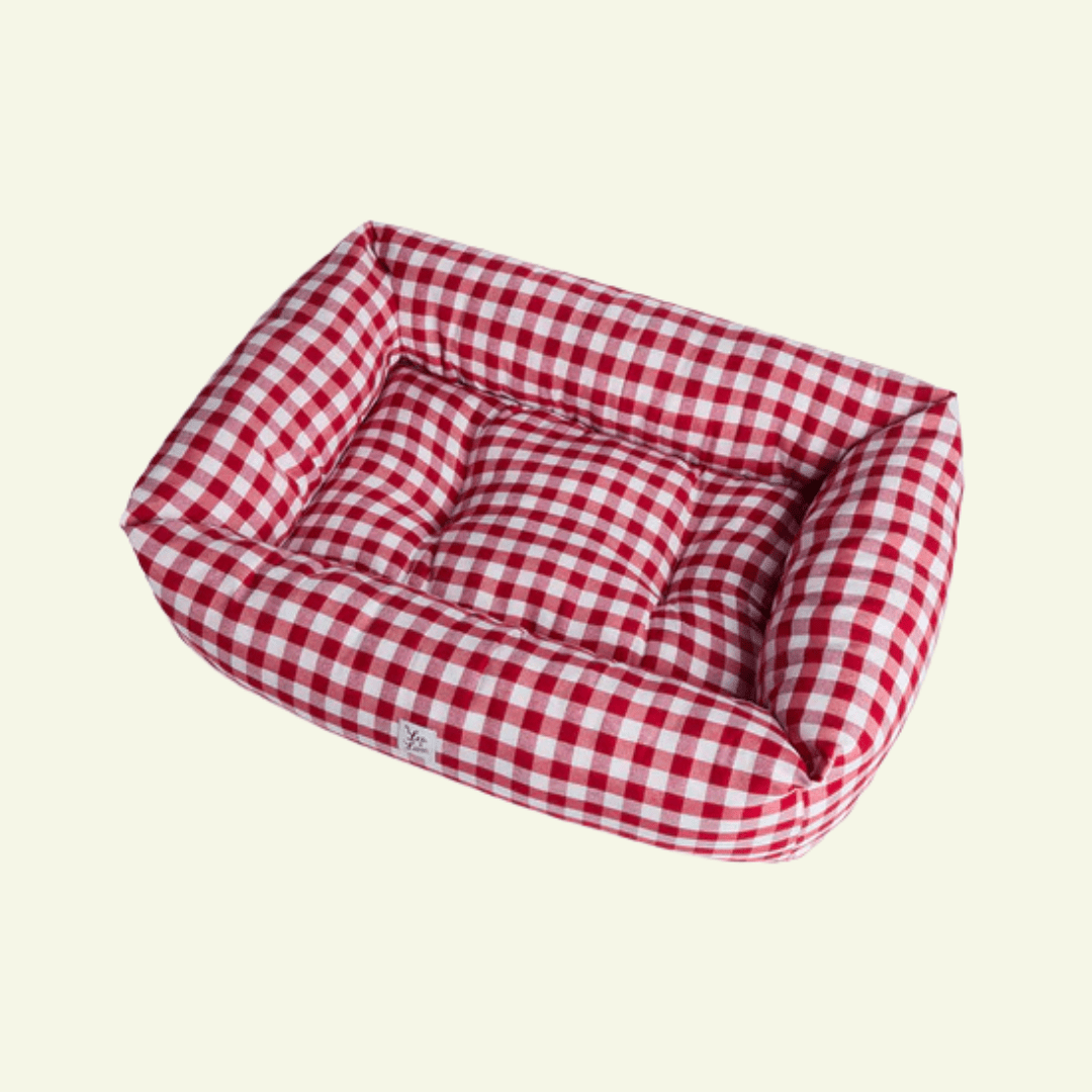 Caro | Panier en coton à grands carreaux déhoussable - fabrication artisanale - Jean - Poil - Rouge
