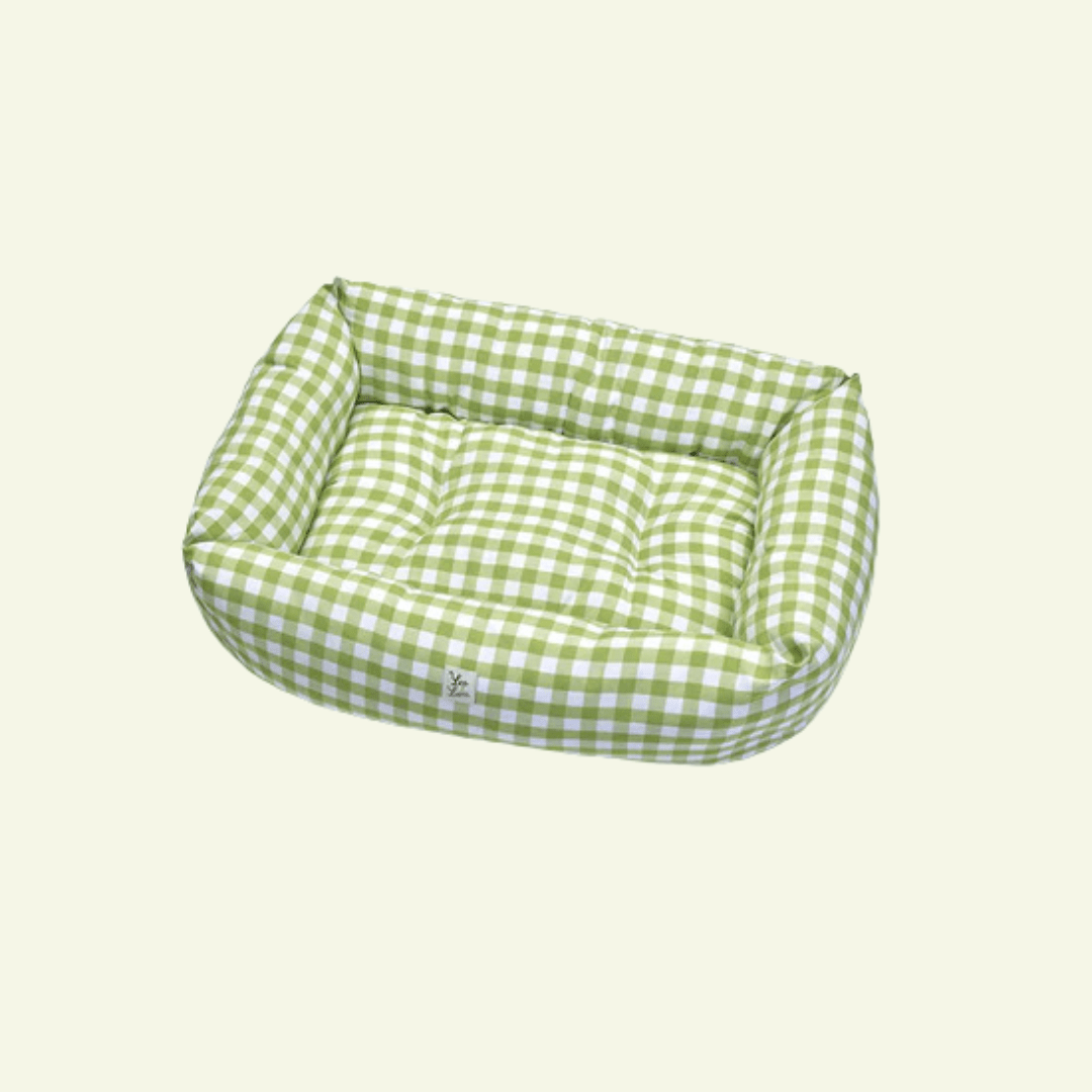 Caro | Panier en coton à grands carreaux déhoussable - fabrication artisanale - Jean - Poil - Vert clair
