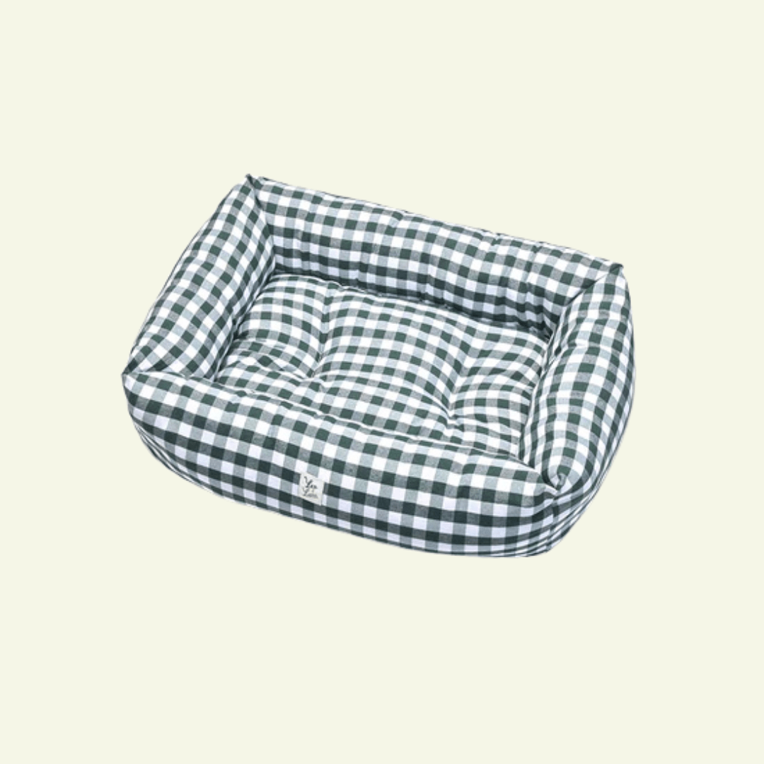 Caro | Panier en coton à grands carreaux déhoussable - fabrication artisanale - Jean - Poil - Vert foncé