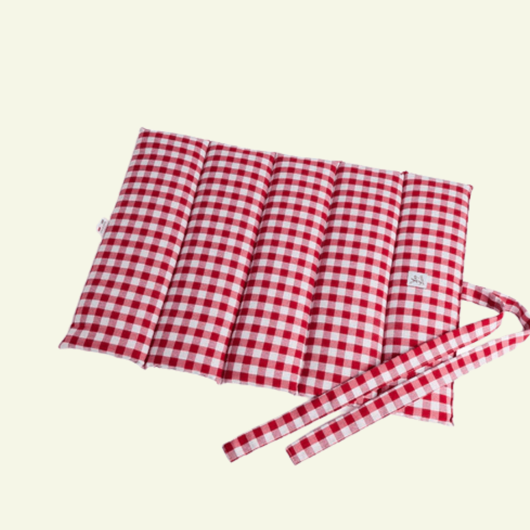 Caro | Tapis de voyage enroulable à grand carreaux - fabrication artisanale - Jean - Poil - Rouge