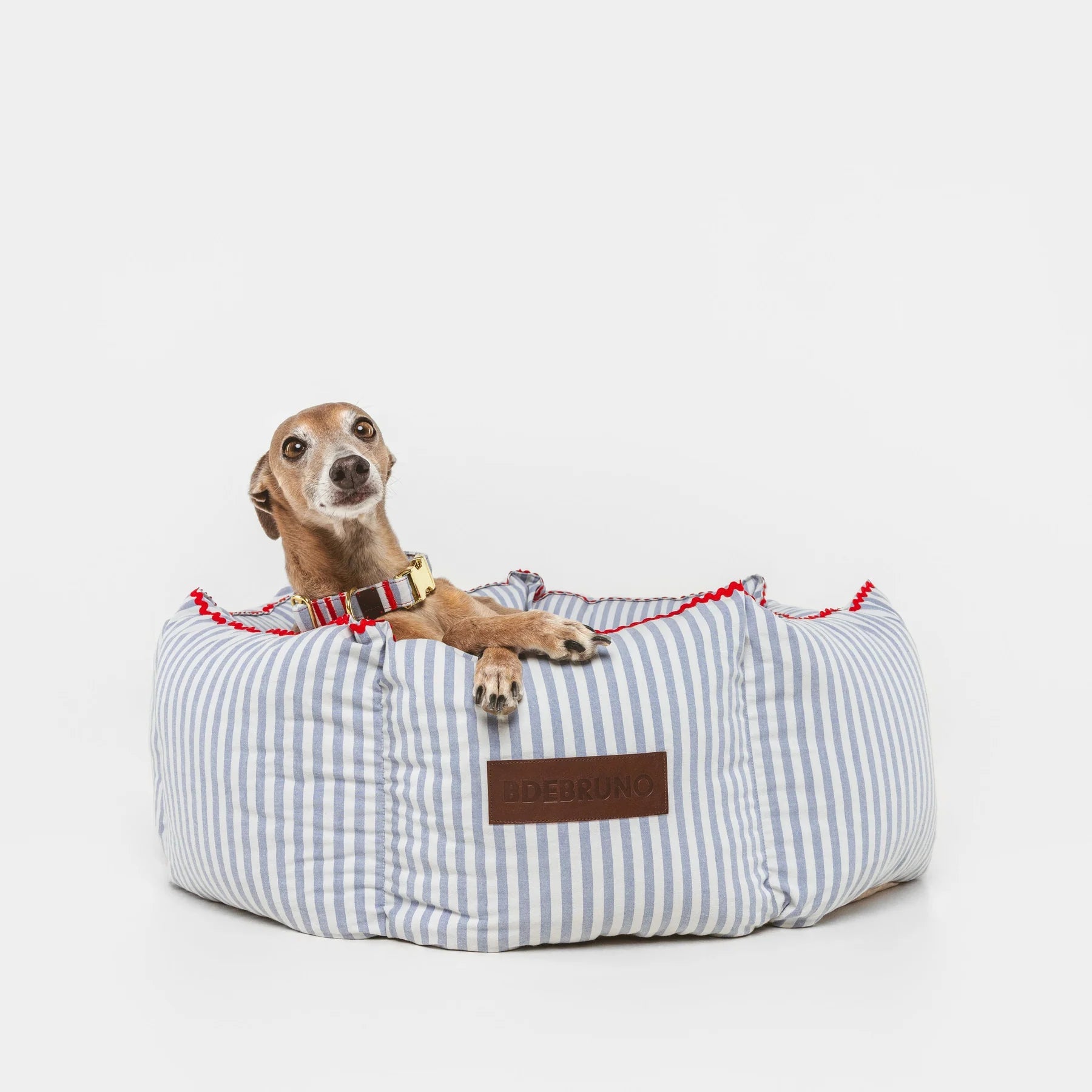 Cascais Cupcake | Panier rond pour chien rayé bleu et blanc, fait main - Jean-Poil - S
