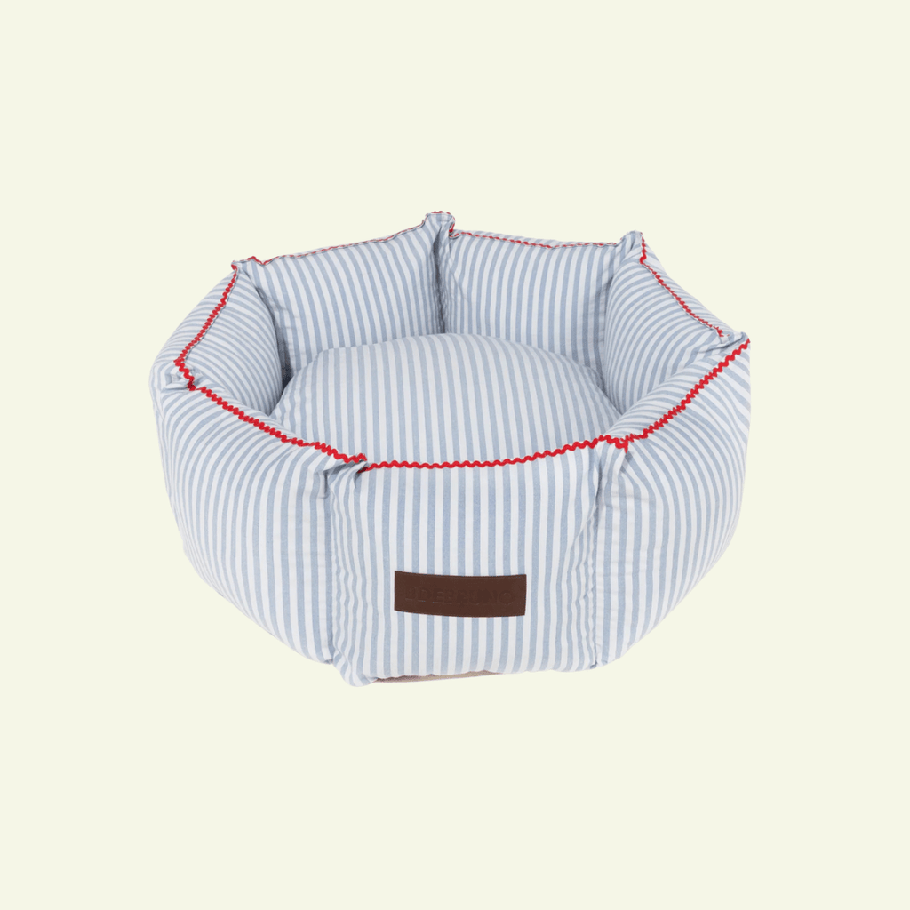 Cascais Cupcake | Panier rond pour chien rayé bleu et blanc, fait main - Jean-Poil - S