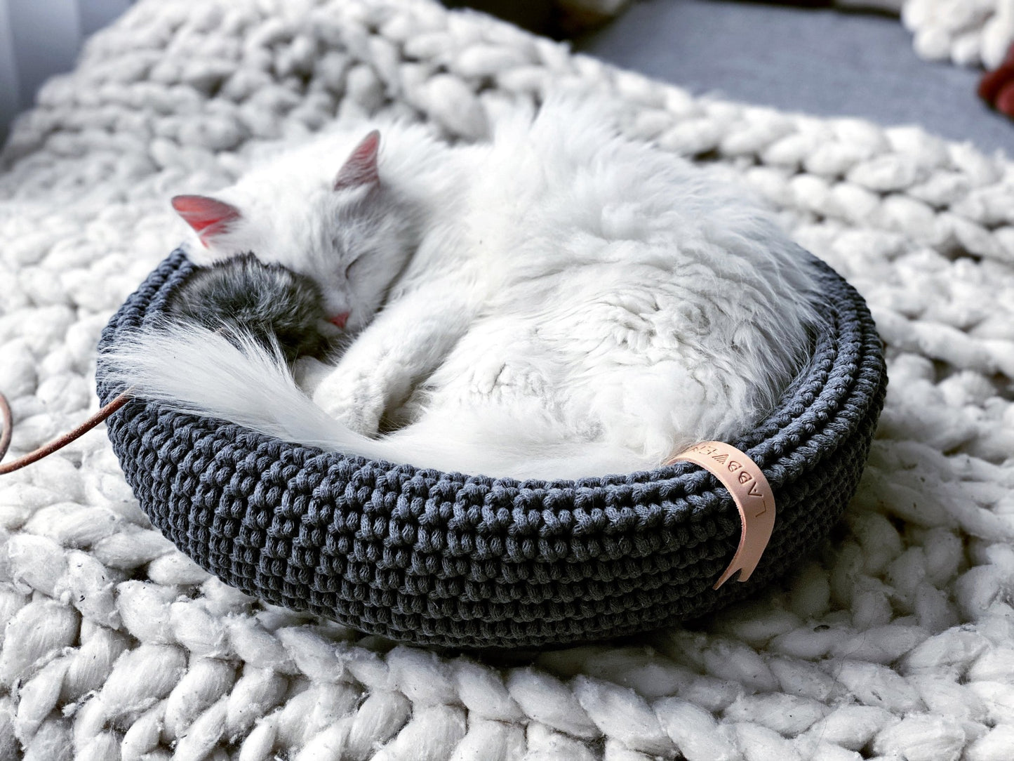 Coco | Panier design pour chat en corde de coton tressée - Jean - Poil - Beige